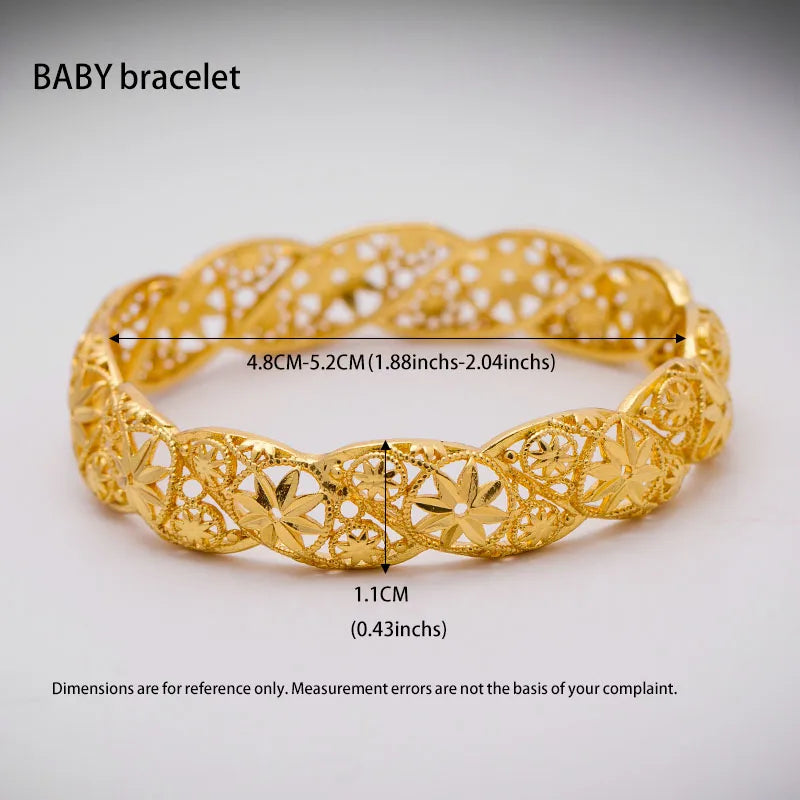 Baby Bangles Gold Color Arab Flower  Bangle for 4-9 years Baby Kids Children Middle Eastern Gifts Baby Bracelet Jewelry Gift