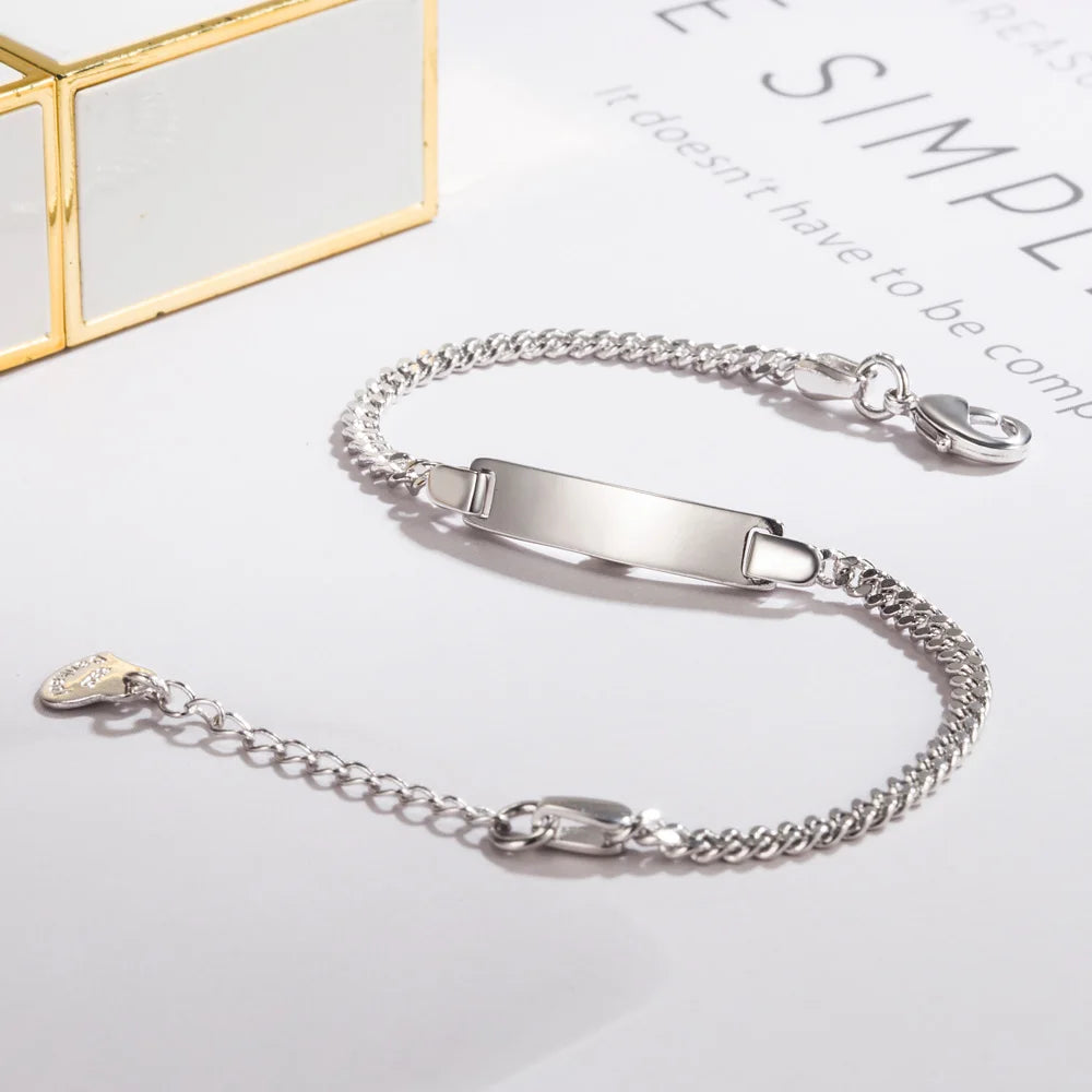Fashion 100% 925 Sterling Silver Baby Children Bracelet Men & Woman Couples Classic Cuban Chain Bangle Boy Jewelry Gift