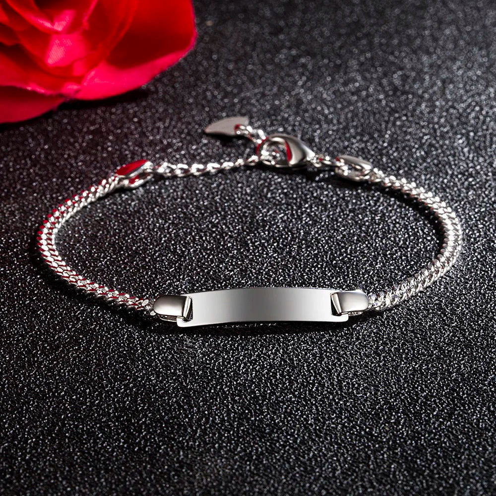 Fashion 100% 925 Sterling Silver Baby Children Bracelet Men & Woman Couples Classic Cuban Chain Bangle Boy Jewelry Gift
