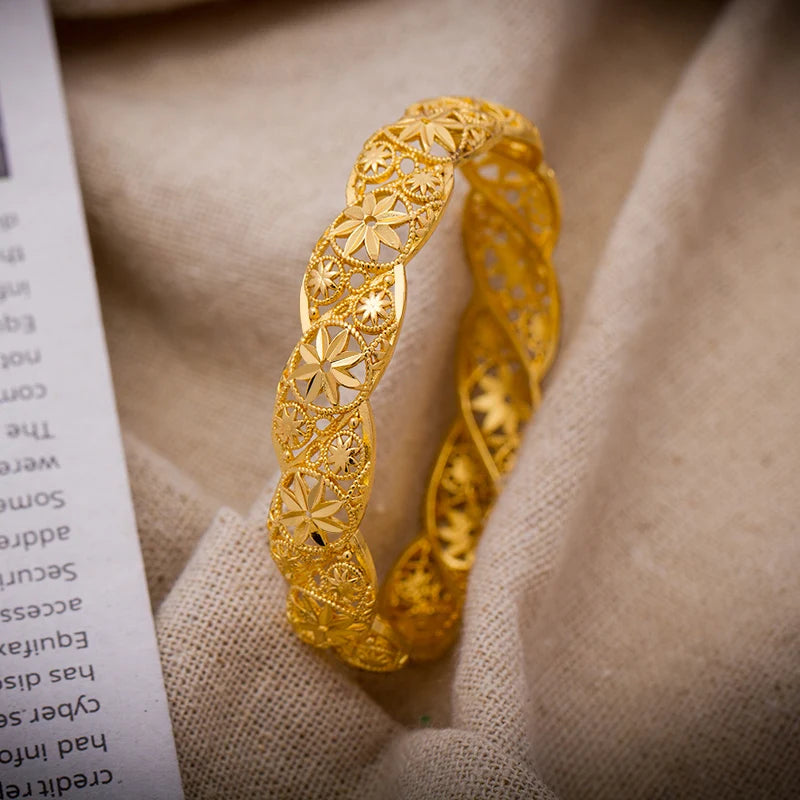 Baby Bangles Gold Color Arab Flower  Bangle for 4-9 years Baby Kids Children Middle Eastern Gifts Baby Bracelet Jewelry Gift