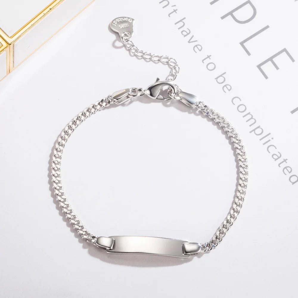 Fashion 100% 925 Sterling Silver Baby Children Bracelet Men & Woman Couples Classic Cuban Chain Bangle Boy Jewelry Gift