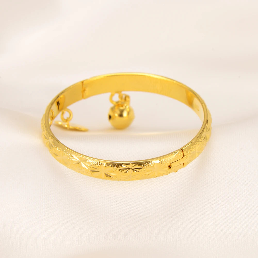 2Pcs Gold Color Bell Heart Baby Bangle Bracelet High Quality Kids Bangles Simple Trendy Jewelry Mideast Arab Africa Gift
