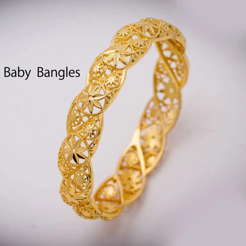 Baby Bangles Gold Color Arab Flower  Bangle for 4-9 years Baby Kids Children Middle Eastern Gifts Baby Bracelet Jewelry Gift