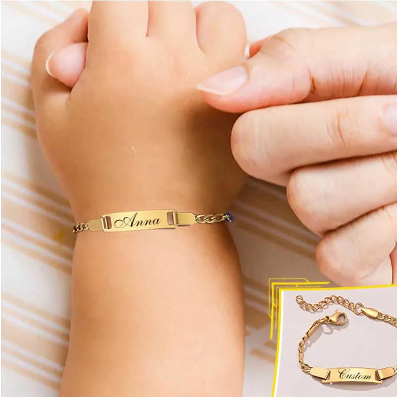 Personalize Baby Name Bracelet Infant Bangle  Jewelry Customized Engravable ID Name Stainless Steel Chain Birthday Gift