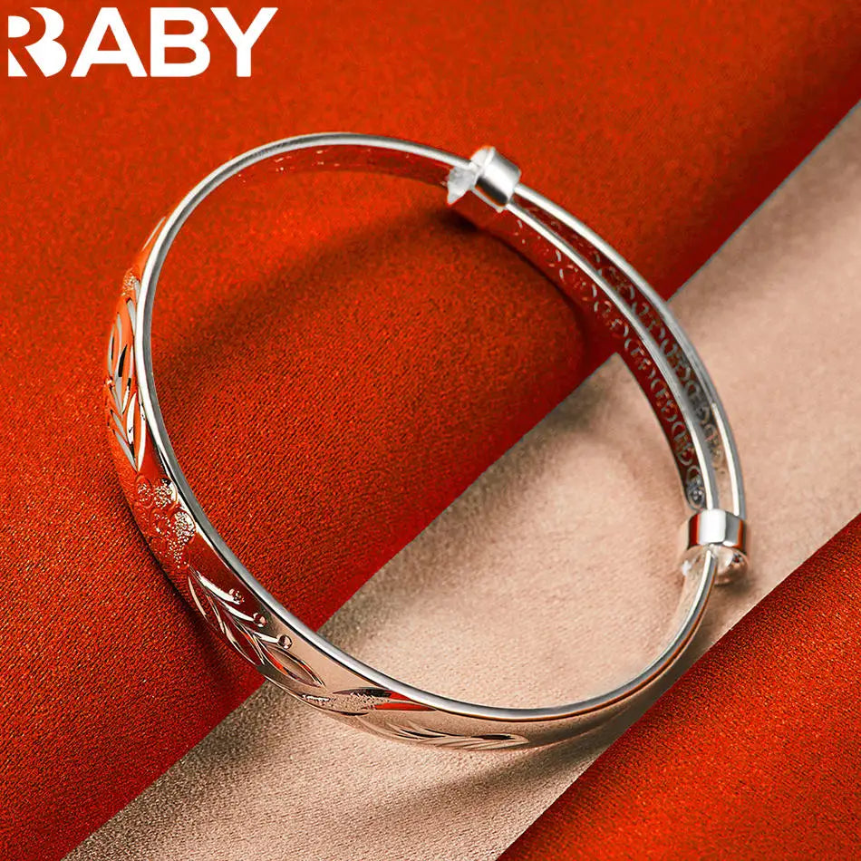 URBABY 925 Sterling Silver Engraved Pattern Bangle Adjustable Bracelet For Women Fashion Jewelry Elegant Classic Birthday Gift