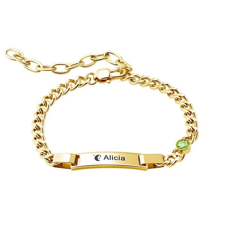 Custom Baby Birthstone Name Bracelets for Boys Girls 18K Gold Plated Personalized Bracelet Engraved Name Baby Birthday Gifts