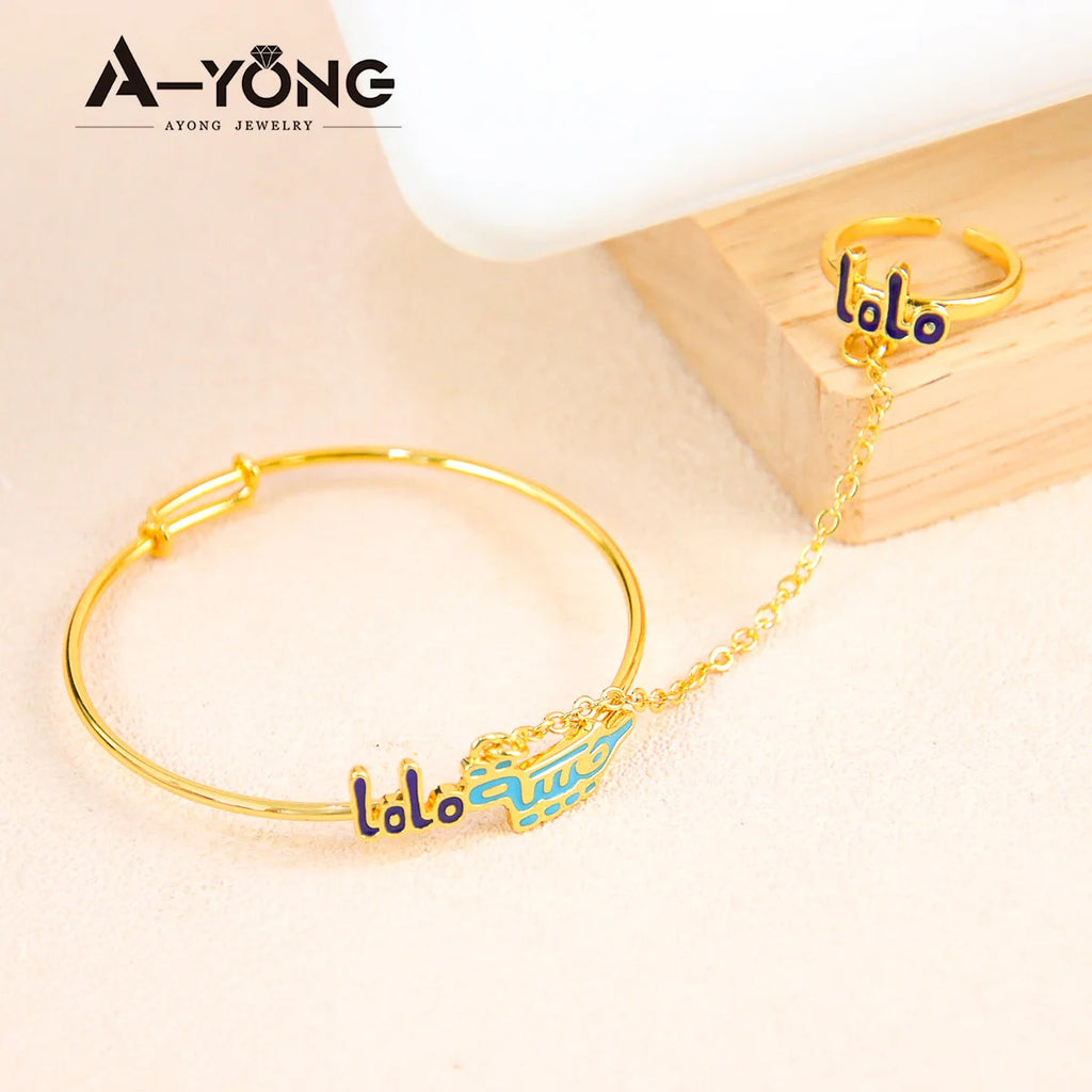 Saudi Arabia Muslim Kids Bracelet 21k Gold Plated Fashion Cute Copper Child's Bangles Dubai Luxury Children Jewelry Gifts