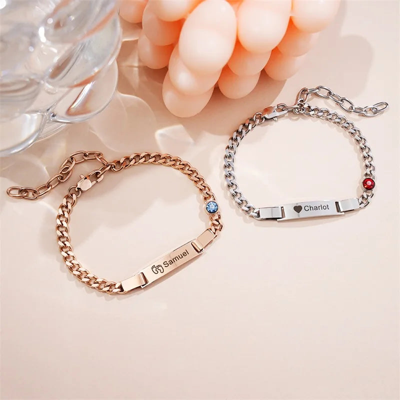 Custom Baby Birthstone Name Bracelets for Boys Girls 18K Gold Plated Personalized Bracelet Engraved Name Baby Birthday Gifts