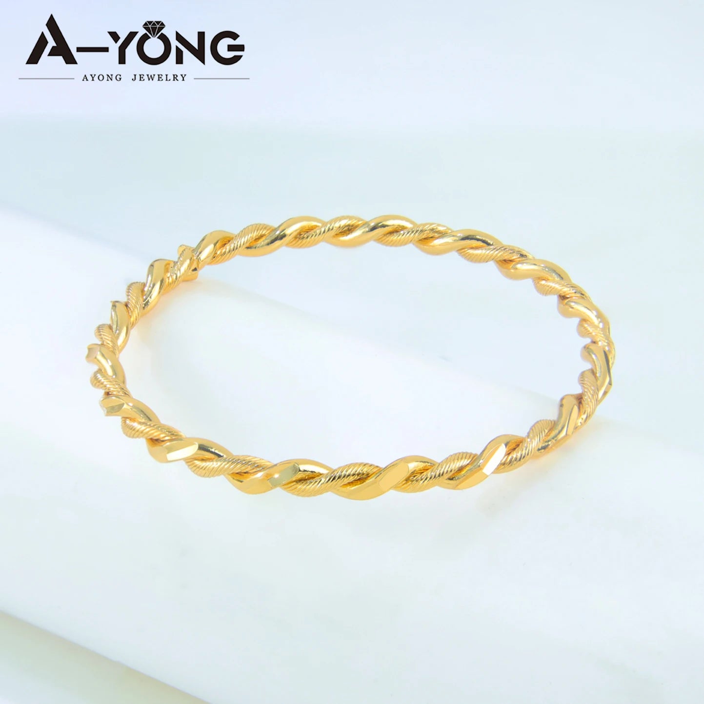 Dubai Fashion Kid's Bangles 21k Gold Plated Turkish Simple Baby Twist Bracelet Arabic Muslim Children Daily Party Jewelry