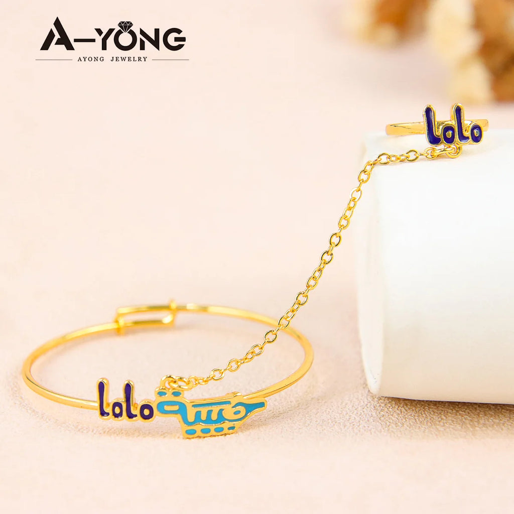 Saudi Arabia Muslim Kids Bracelet 21k Gold Plated Fashion Cute Copper Child's Bangles Dubai Luxury Children Jewelry Gifts