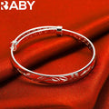 URBABY 925 Sterling Silver Engraved Pattern Bangle Adjustable Bracelet For Women Fashion Jewelry Elegant Classic Birthday Gift