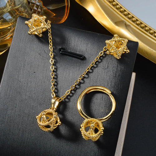 3PCS Jewelry Sets Fashion Pendant Gold Color Necklace New Earrings Ring Women Female Gift Jewelry for Party Wedding Anniversary