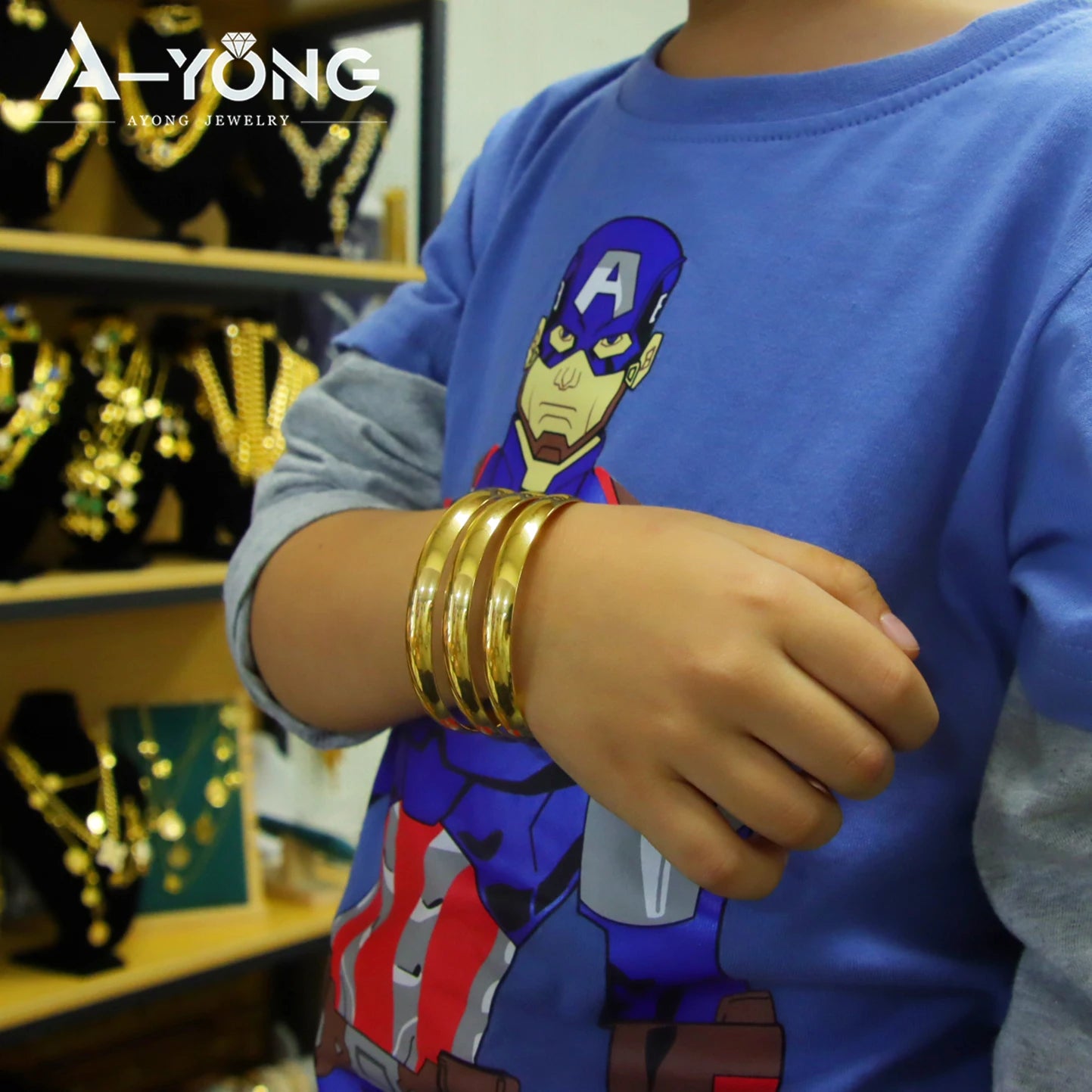 Dubai Fashion Kid's Bangles 21k Gold Plated Turkish Simple Baby Twist Bracelet Arabic Muslim Children Daily Party Jewelry