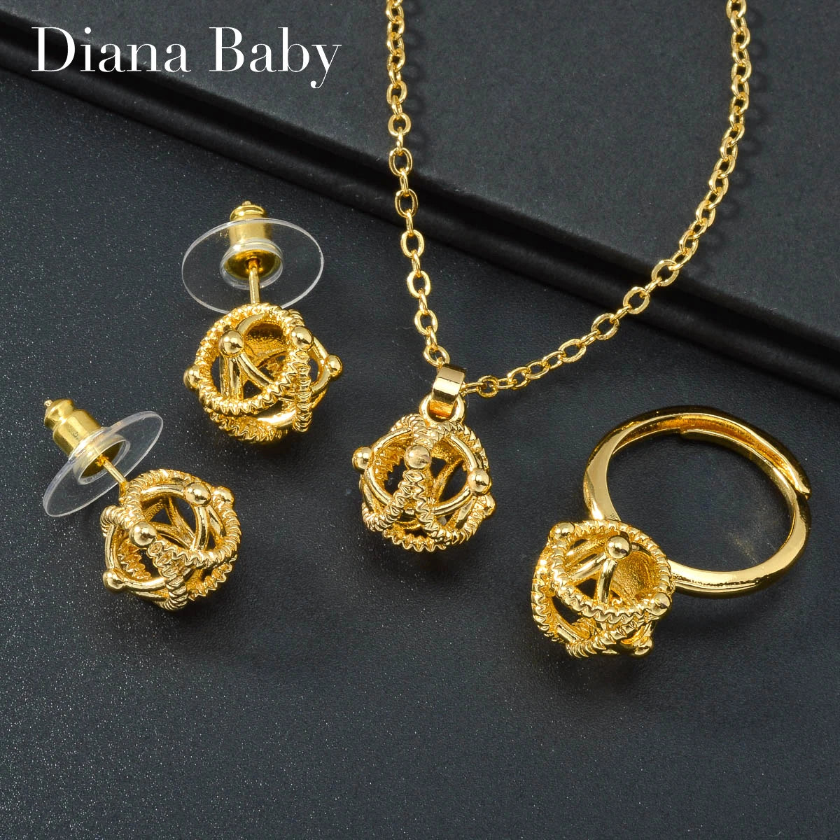 3PCS Jewelry Sets Fashion Pendant Gold Color Necklace New Earrings Ring Women Female Gift Jewelry for Party Wedding Anniversary