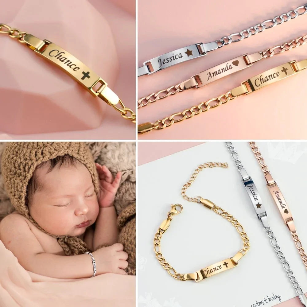 Personalized Baby Bracelet with Birthstone Engrave ID Customzied Name Cuban Adjustable Chain Newborn Child Birthday Jewelry Gift
