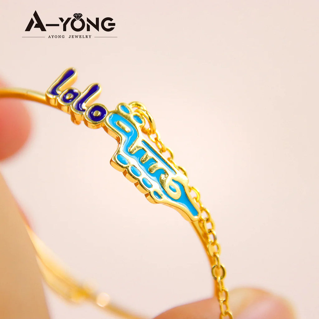 Saudi Arabia Muslim Kids Bracelet 21k Gold Plated Fashion Cute Copper Child's Bangles Dubai Luxury Children Jewelry Gifts