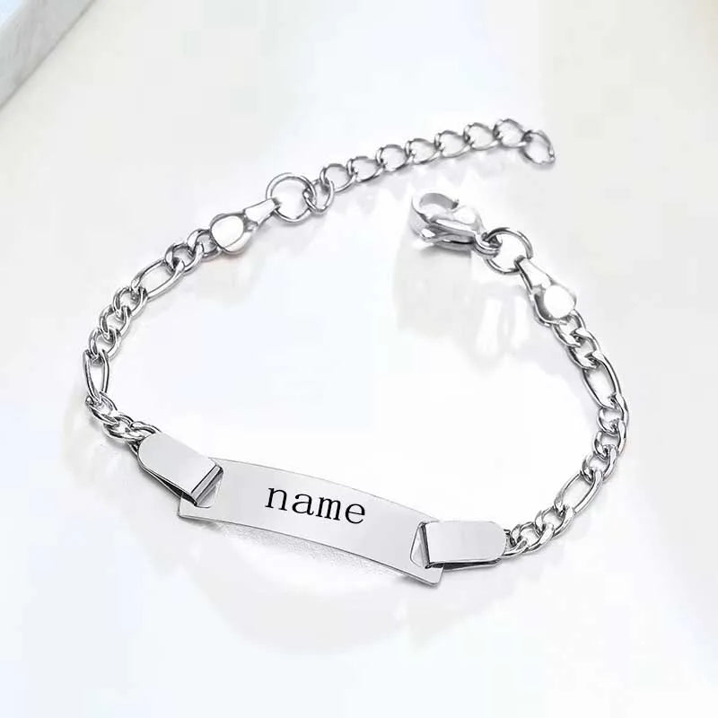 Personalize Baby Name Bracelet Infant Bangle  Jewelry Customized Engravable ID Name Stainless Steel Chain Birthday Gift