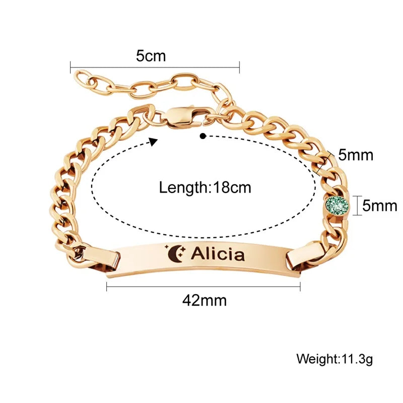 Custom Baby Birthstone Name Bracelets for Boys Girls 18K Gold Plated Personalized Bracelet Engraved Name Baby Birthday Gifts