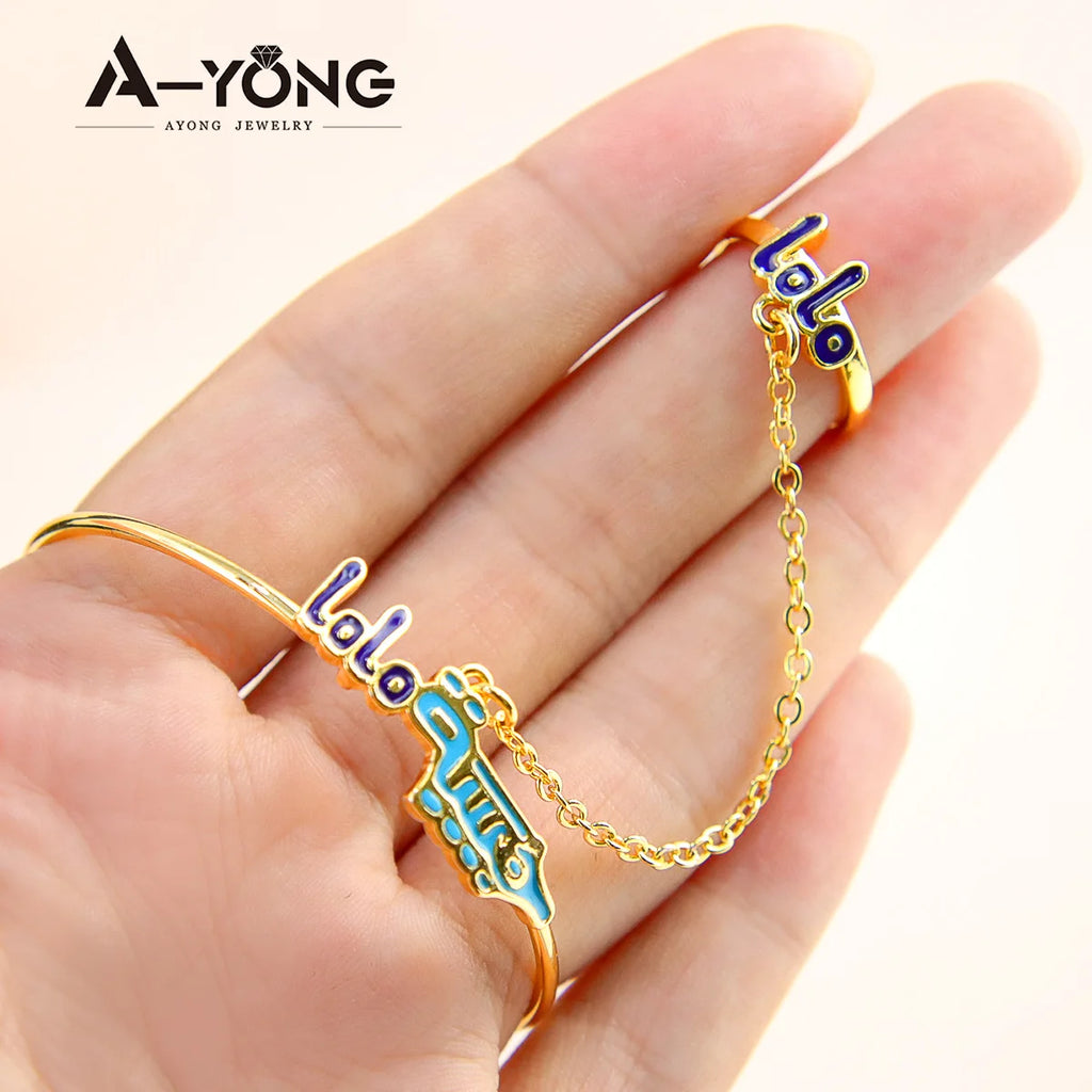 Saudi Arabia Muslim Kids Bracelet 21k Gold Plated Fashion Cute Copper Child's Bangles Dubai Luxury Children Jewelry Gifts