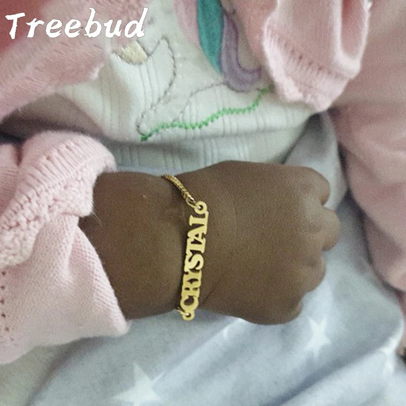 Treebud Custom Baby Name Jewelry Set Stainless Steel Personalized Nameplate Necklace Ring Bracelet Earring Kids Jewelry Gifts