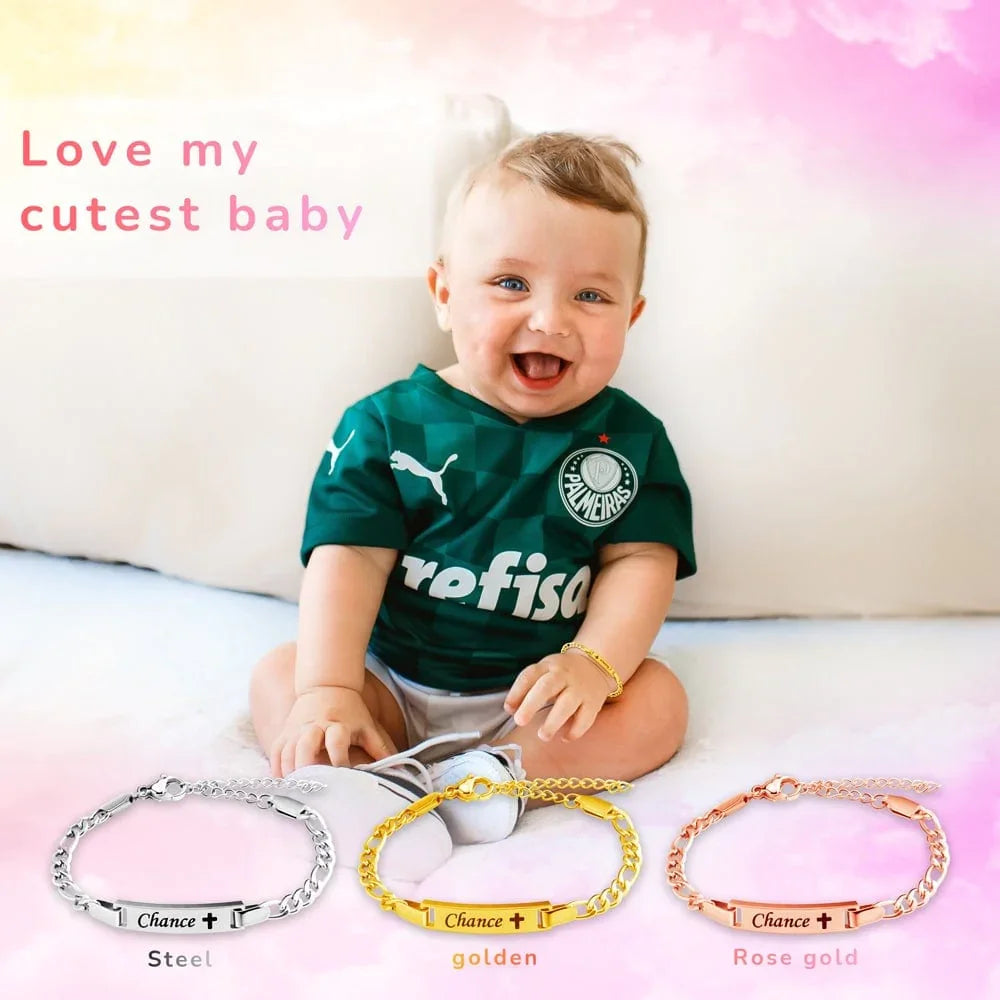 Personalized Baby Bracelet with Birthstone Engrave ID Customzied Name Cuban Adjustable Chain Newborn Child Birthday Jewelry Gift
