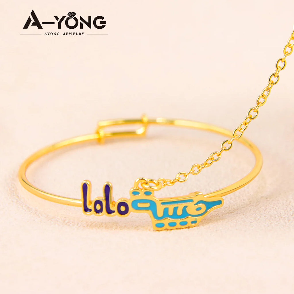 Saudi Arabia Muslim Kids Bracelet 21k Gold Plated Fashion Cute Copper Child's Bangles Dubai Luxury Children Jewelry Gifts